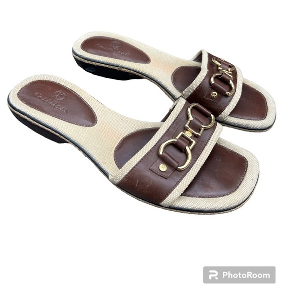 Cole Haan Shoes - Cole Haan Nike Air tan canvas brown leather gold buckle sandals size 7.5